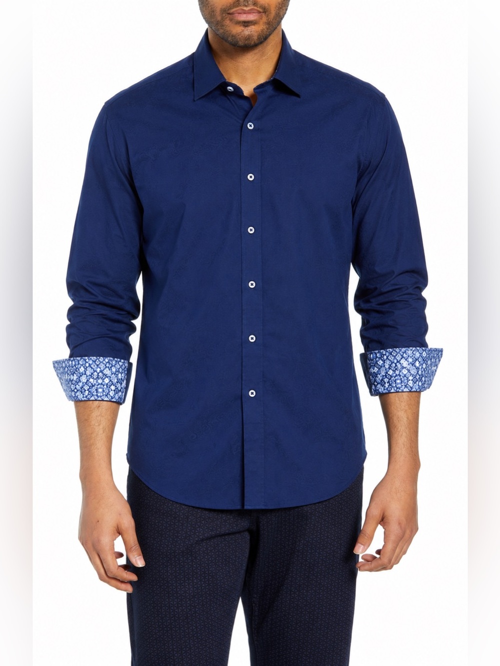 Robert Graham Button Down Large Blue Paisley Pattern Flip Cuffs